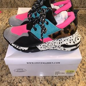 Steve Madden Cliff Multi Colored Patterns Leather Sneakers
